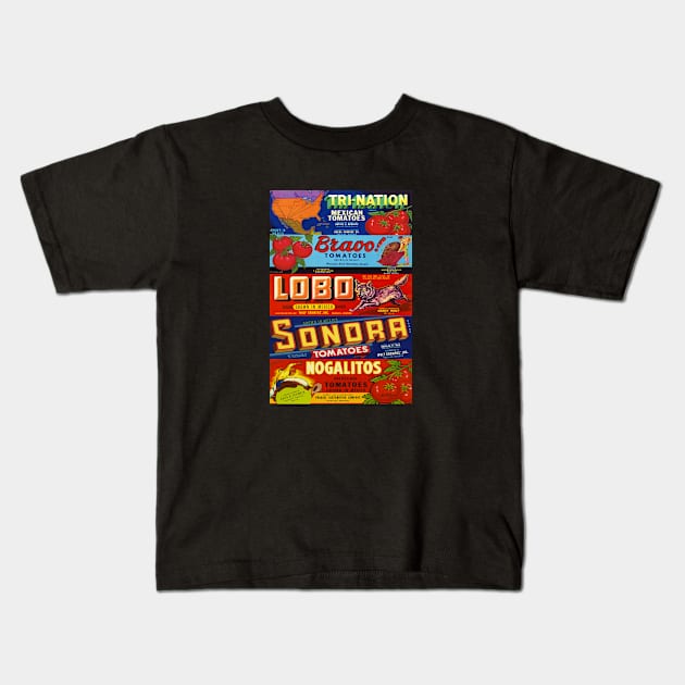 Nogales Vintage Produce Labels Kids T-Shirt by Nuttshaw Studios